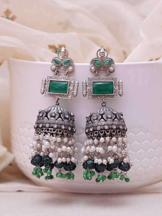 Emerald Mayelle Oxidised Jhumkis