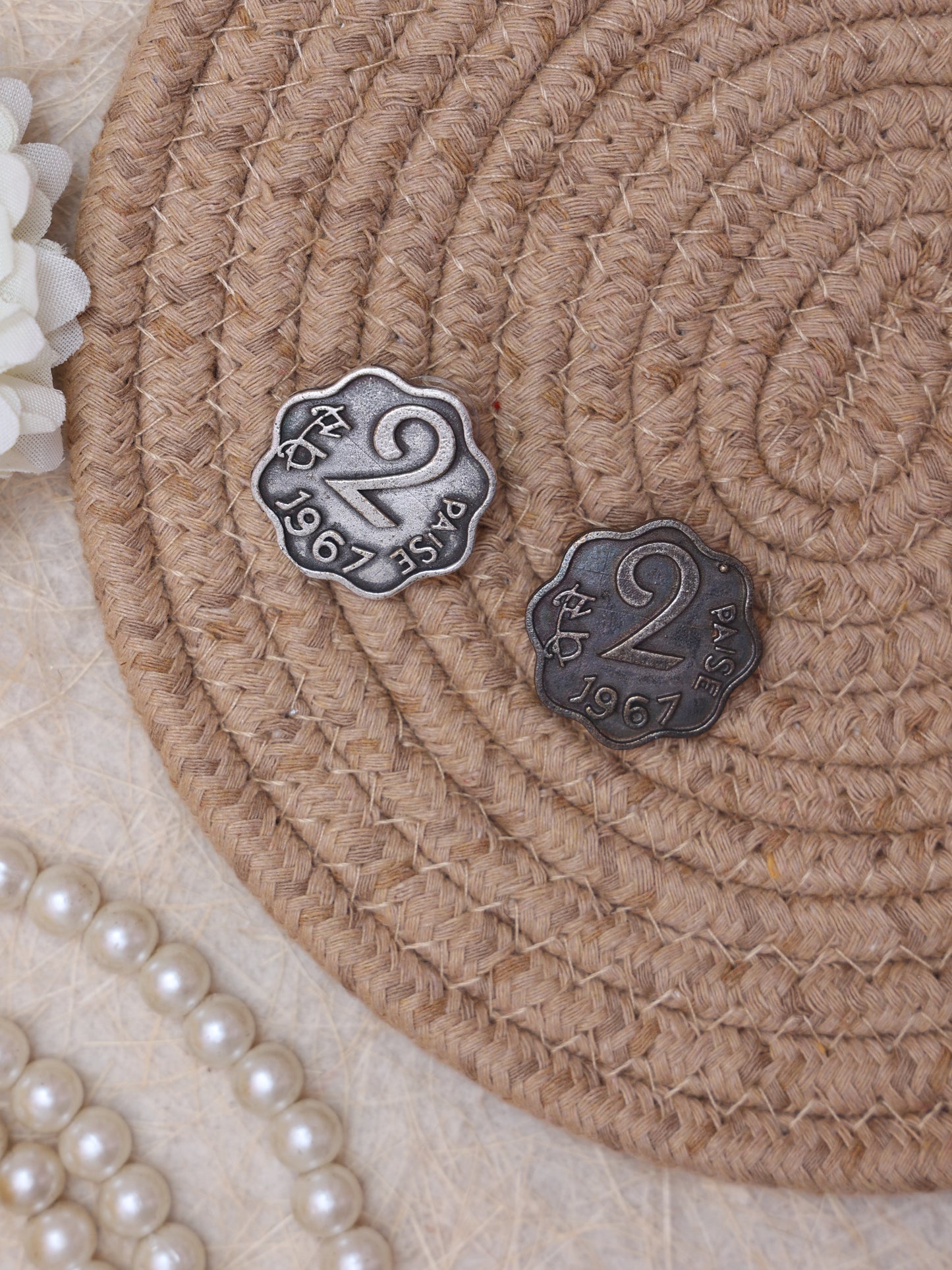 Rupee Coin Oxidised Earrings