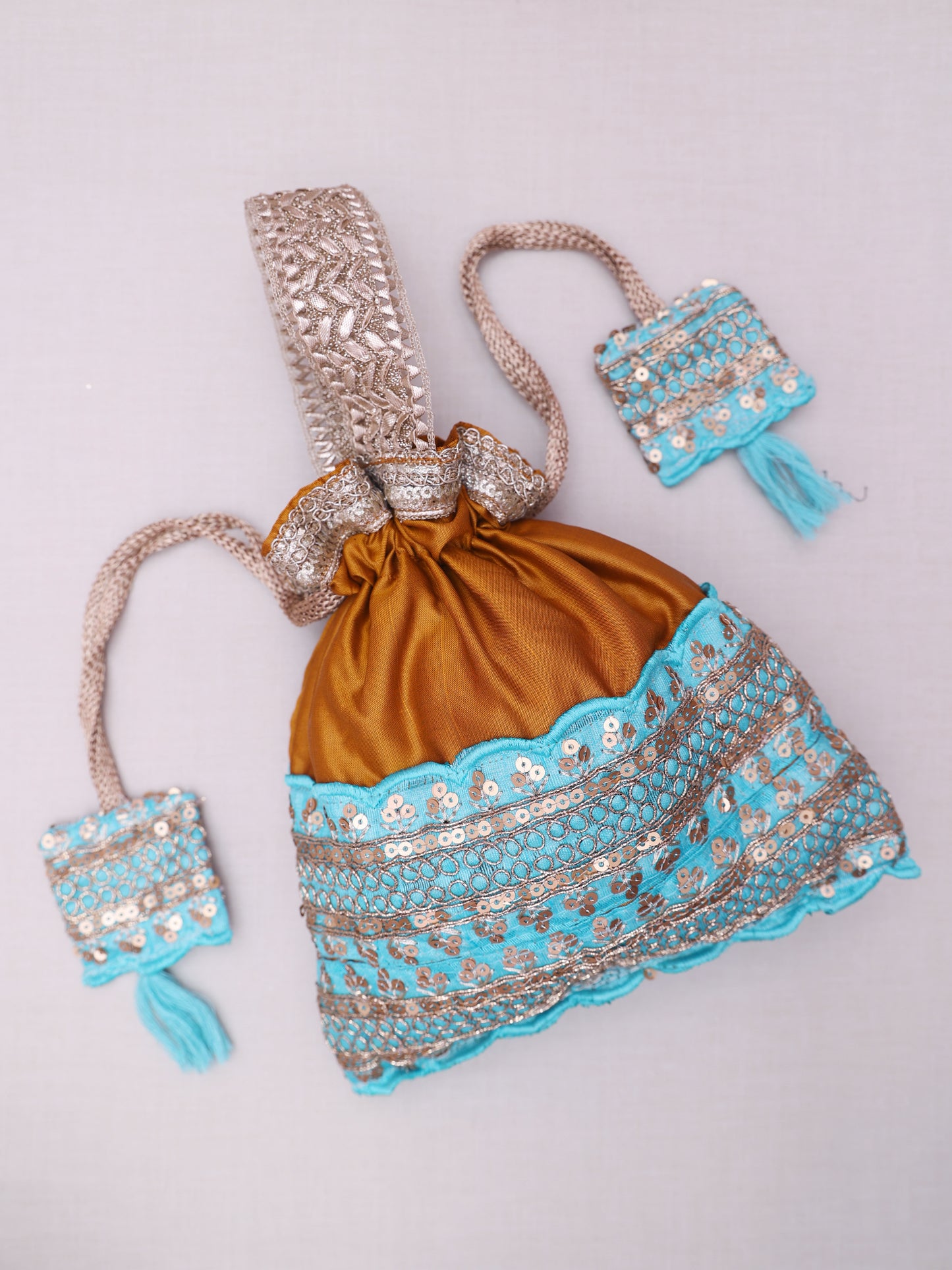 Turquoise Poppy Potli Bag