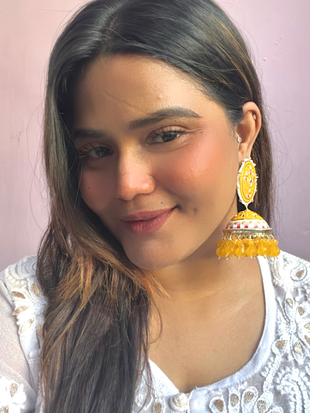 Yellow Saanchi Jhumkis