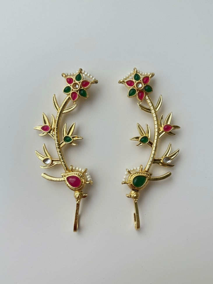 Pink & Green Darpanika Brass Earrings