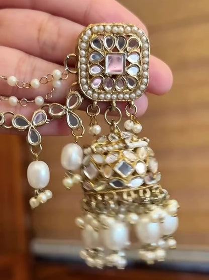 White Sabita Sahara Jhumkis with Tika