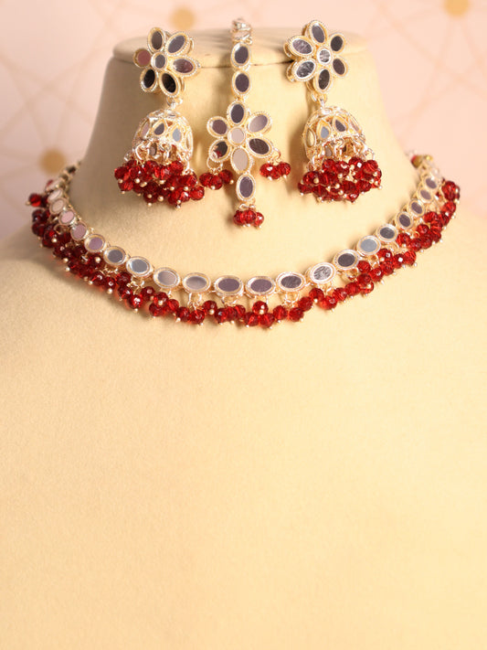 Maroon Nimrat Minimal Necklace Set