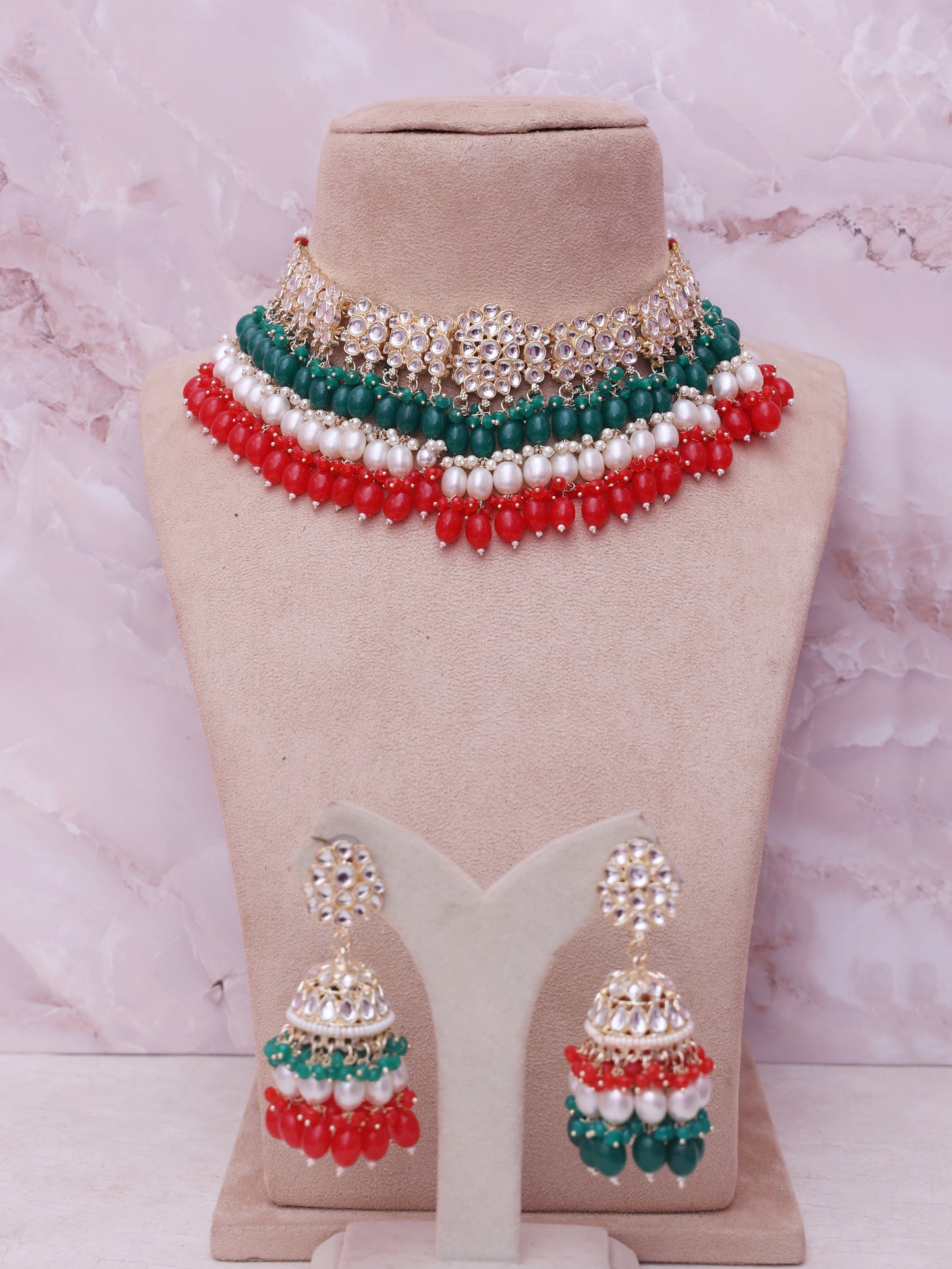 Red and Green Wahida Necklace Set