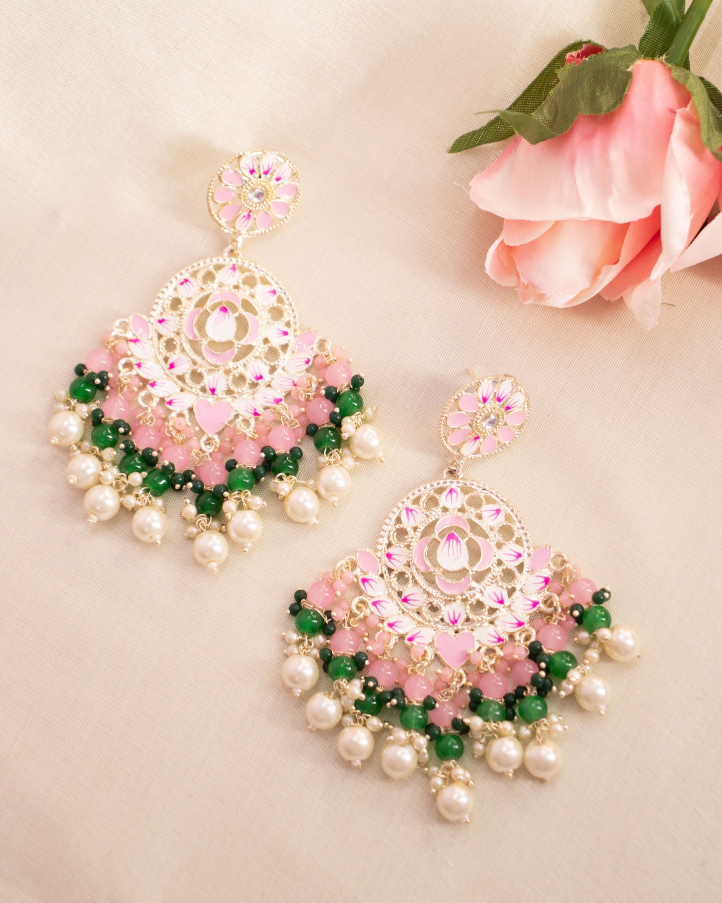 Pink and Green Harshini Chandbalis