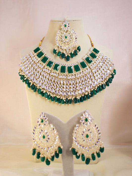 Emerald Green Dhara Necklace Set