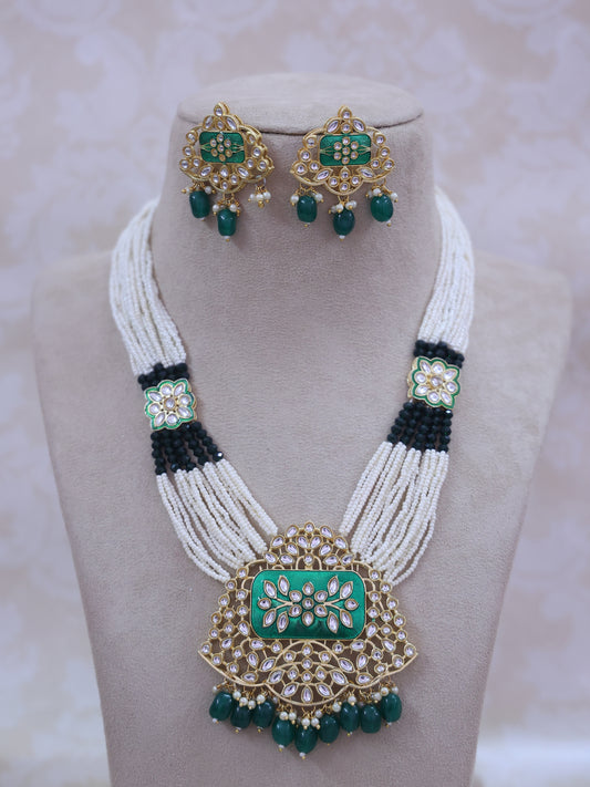 Emerald Green Aayat Long Necklace Set