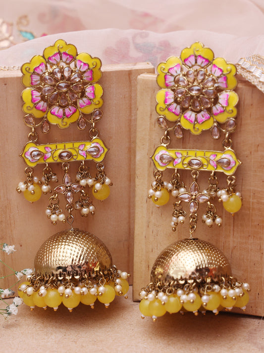 Yellow Jalsani Jhumkis