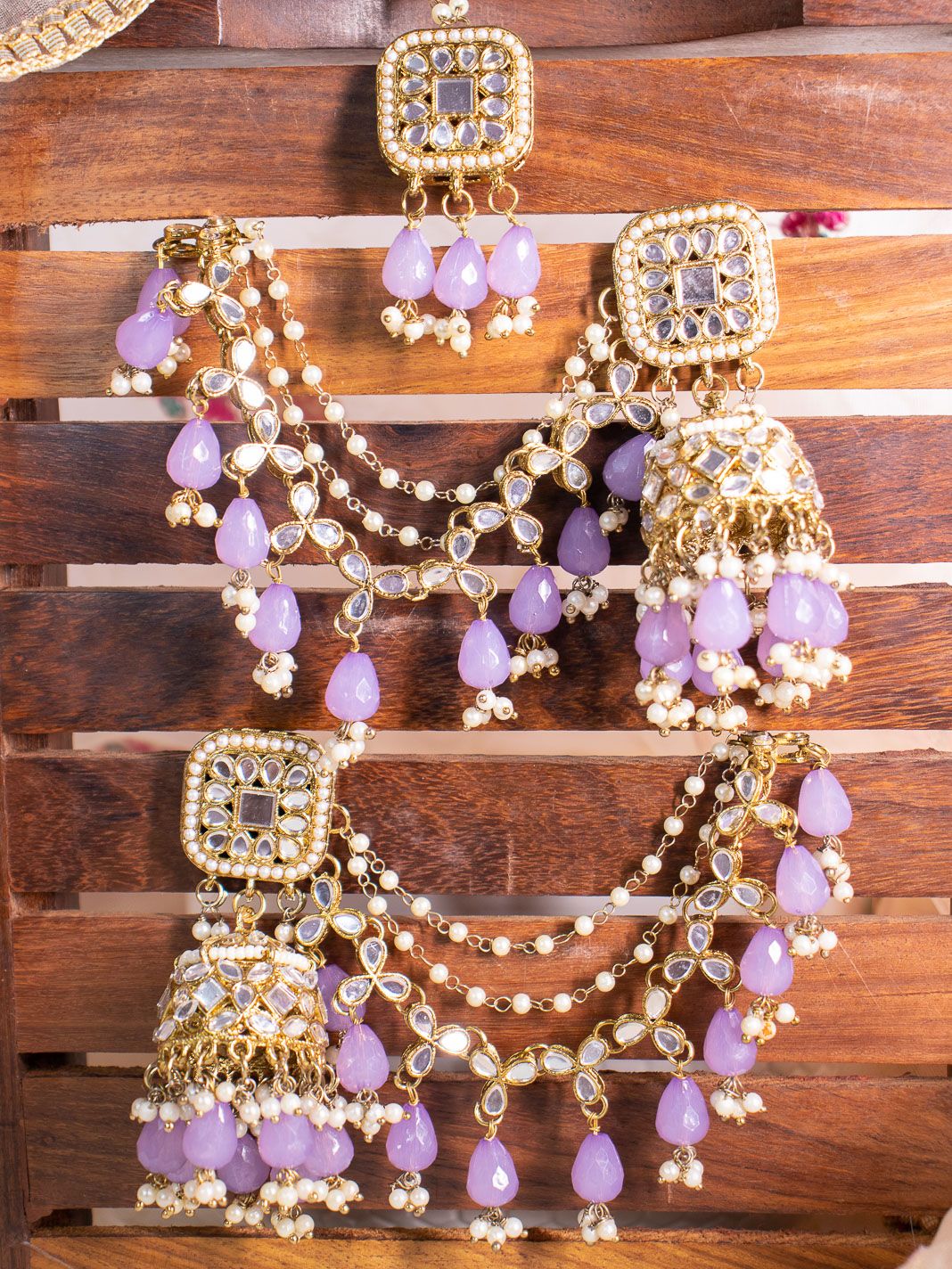 Lilac Sabita Sahara Jhumkis with Maangtika