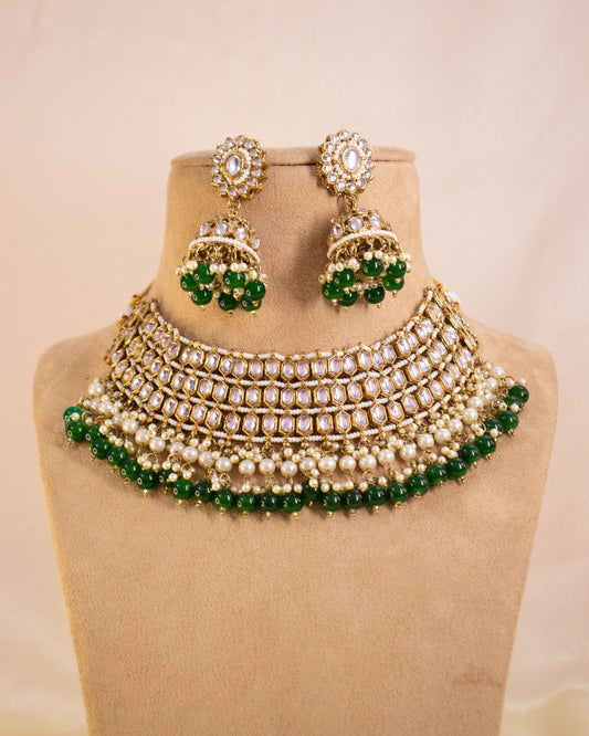 Emerald Green Kinjal Necklace Set