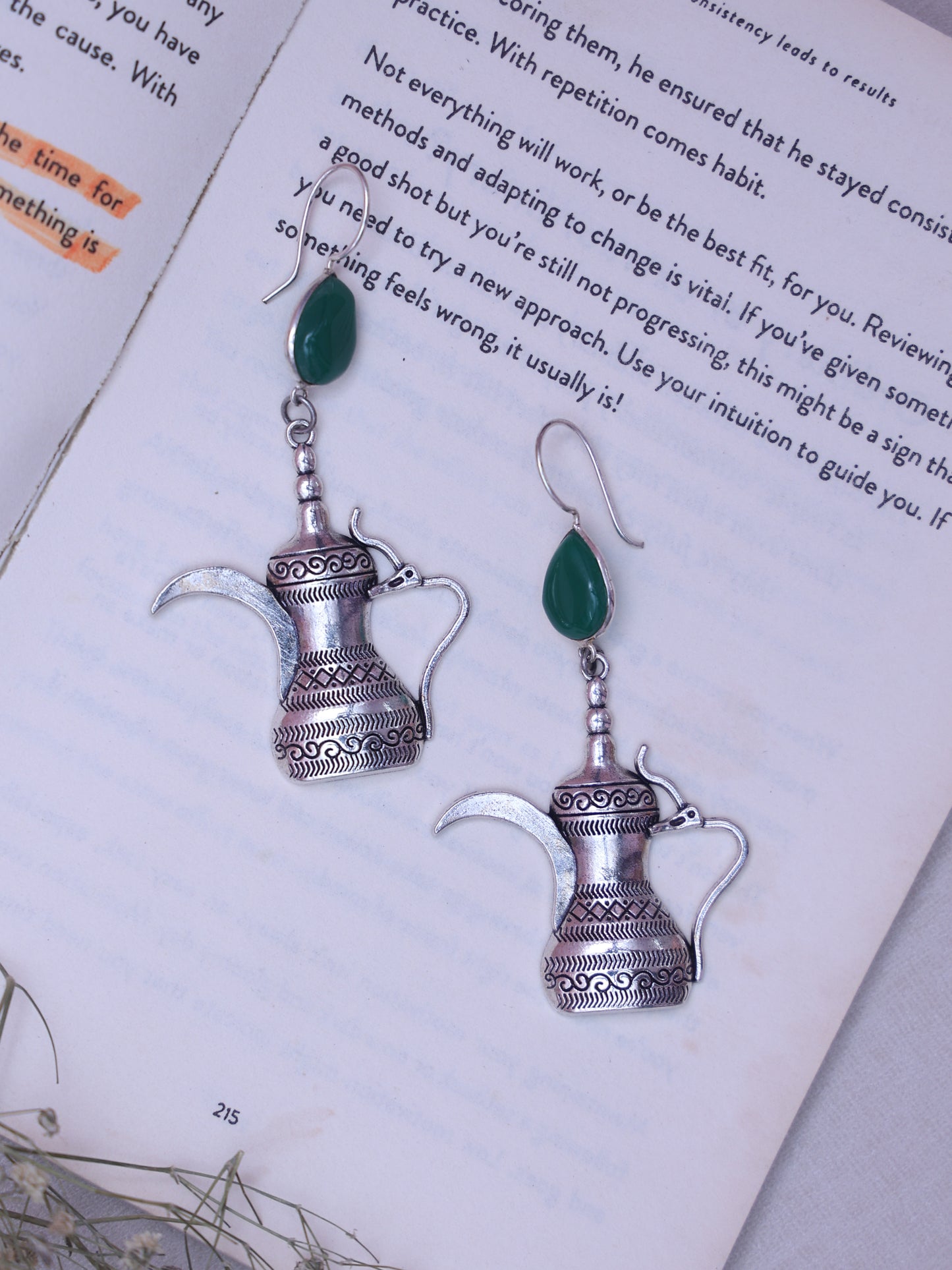 Green Gini Oxidised Earrings