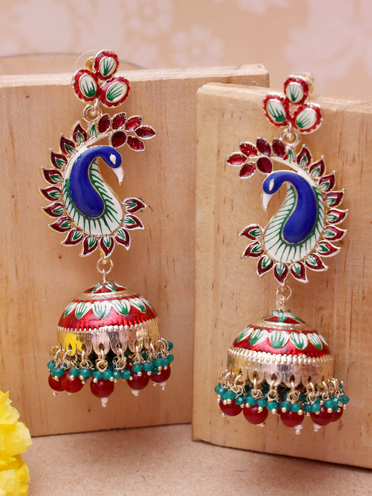 Red Mayuri Jhumkis