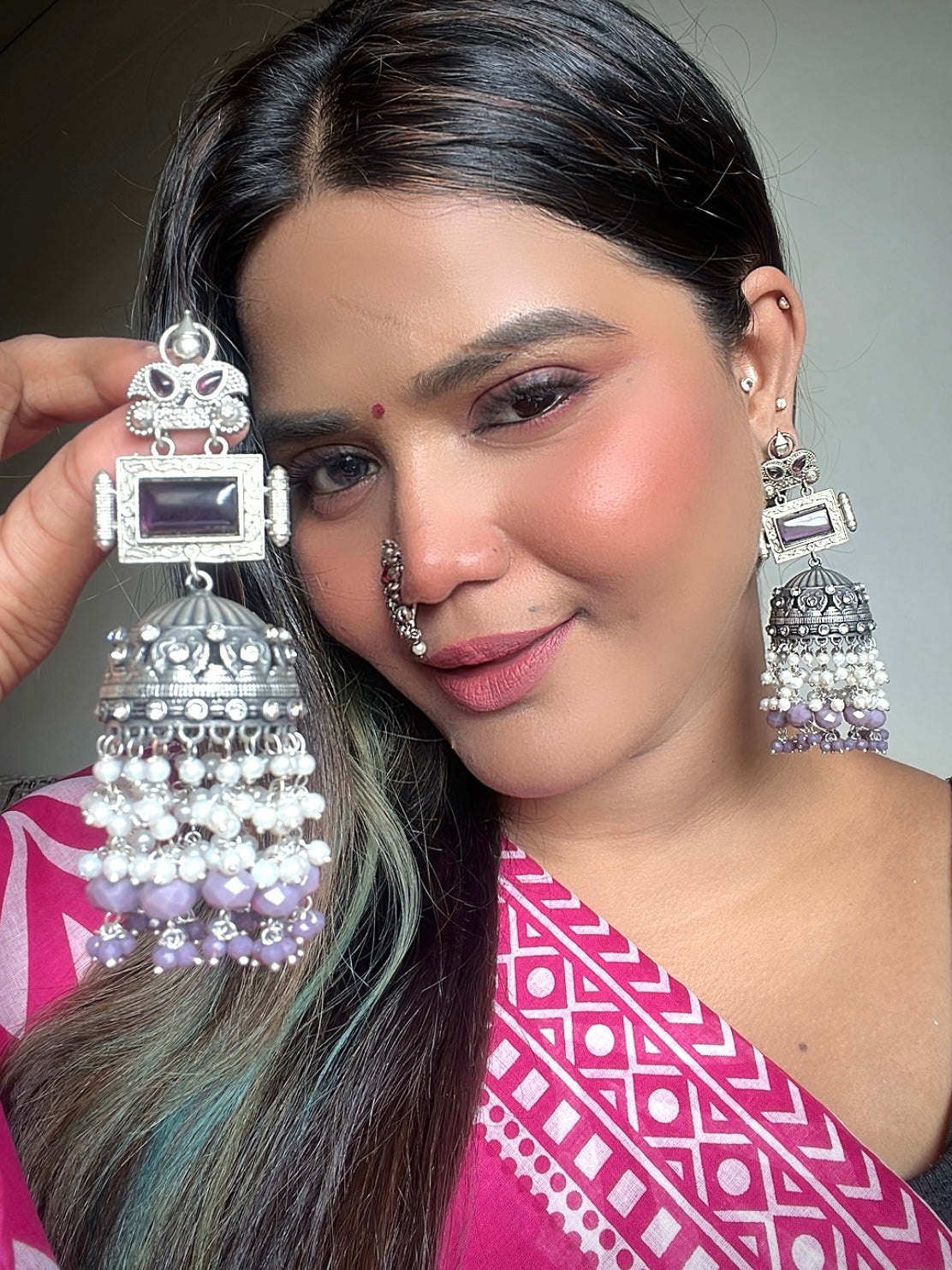 Purple Mayelle Oxidised Jhumkis
