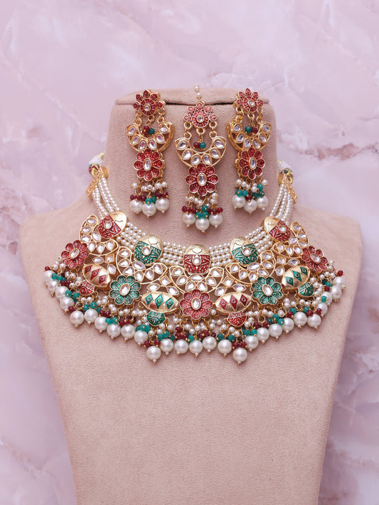 Red and Green Vedika Necklace Set