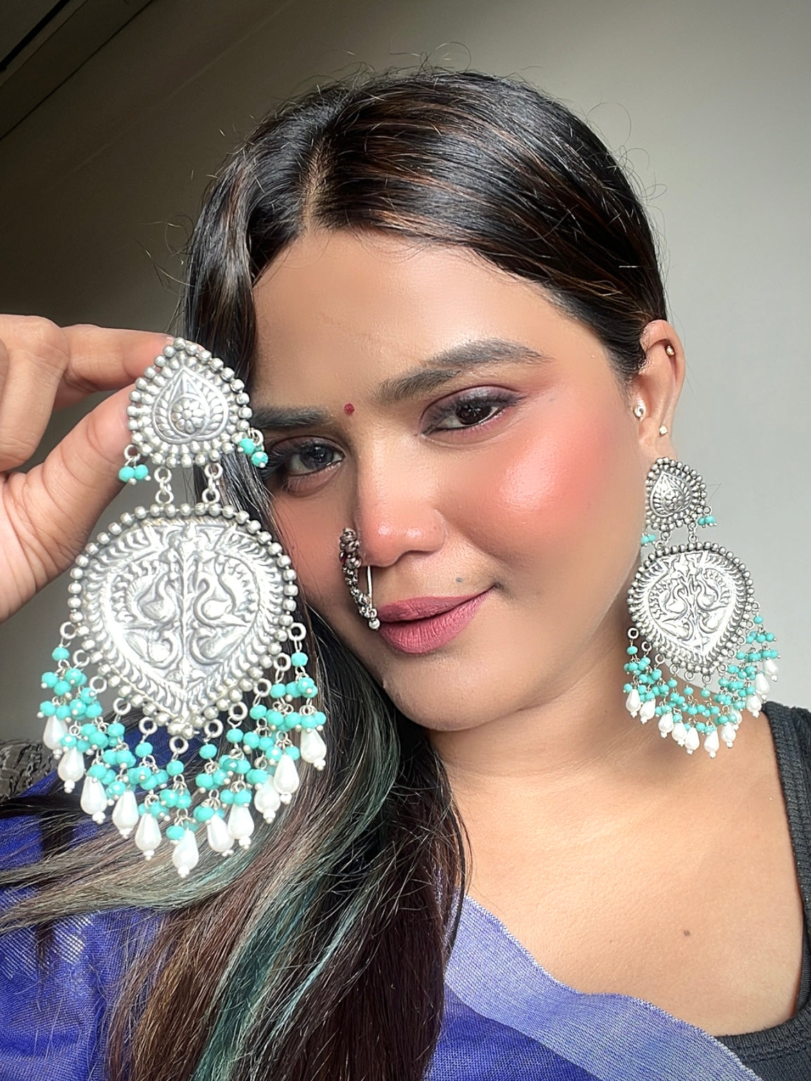 Rama Green Anvithaa Oxidised Chandbalis