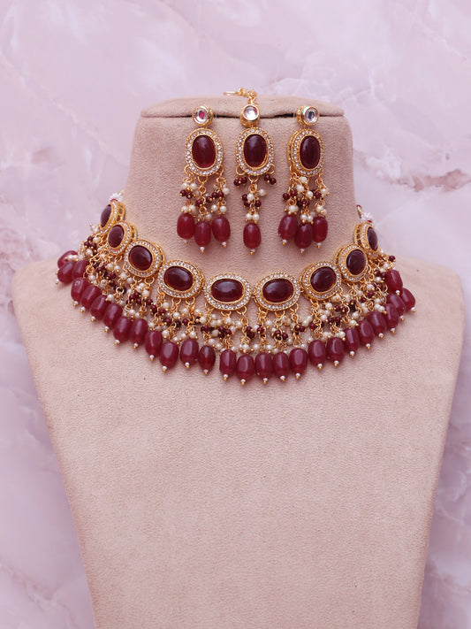 Maroon Eashta Necklace Set