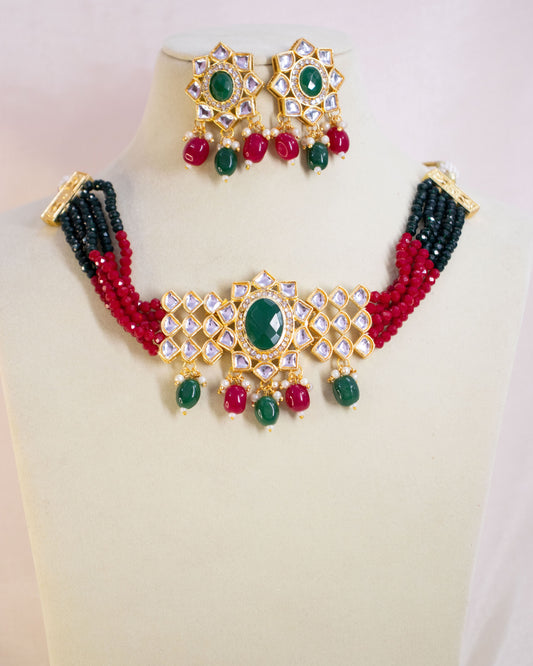 Red and Green Aatmika Necklace Set