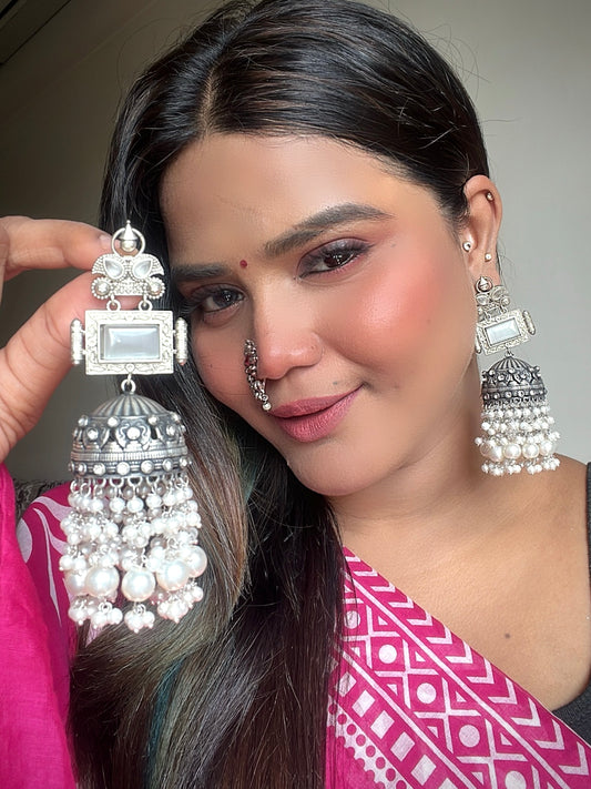 White Mayelle Oxidised Jhumkis