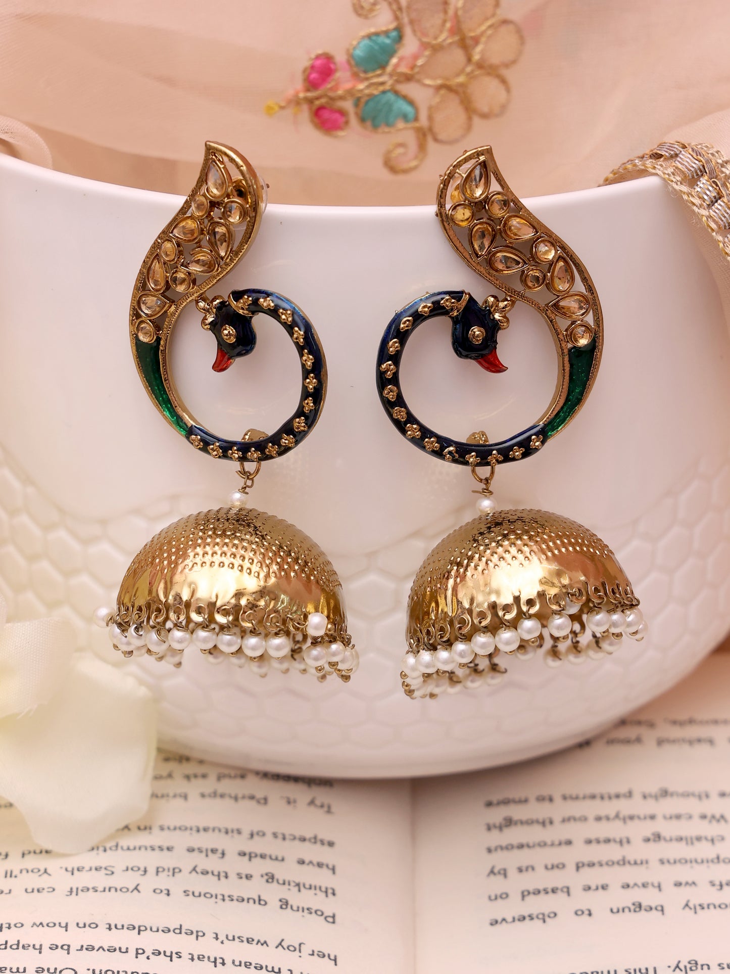 Gold and Blue Yahvi Peacock Jhumkis