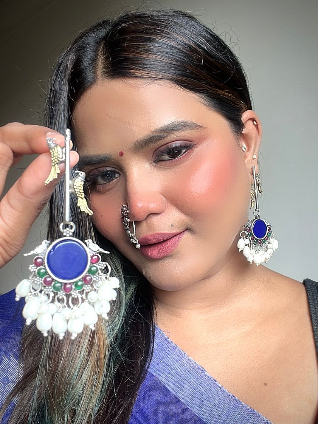 Blue Gurneet Oxidised Earrings