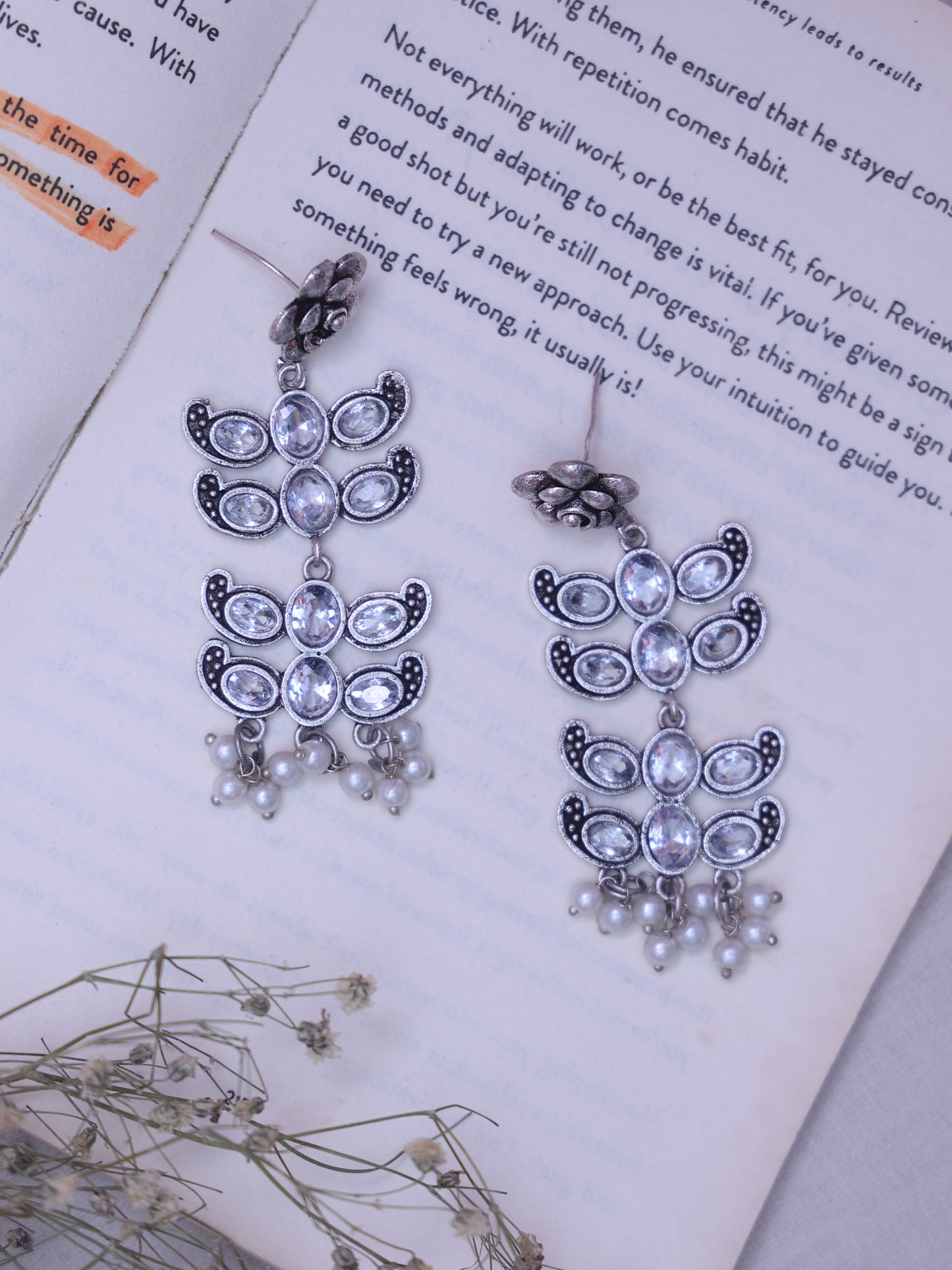 White Asma Oxidised Earrings