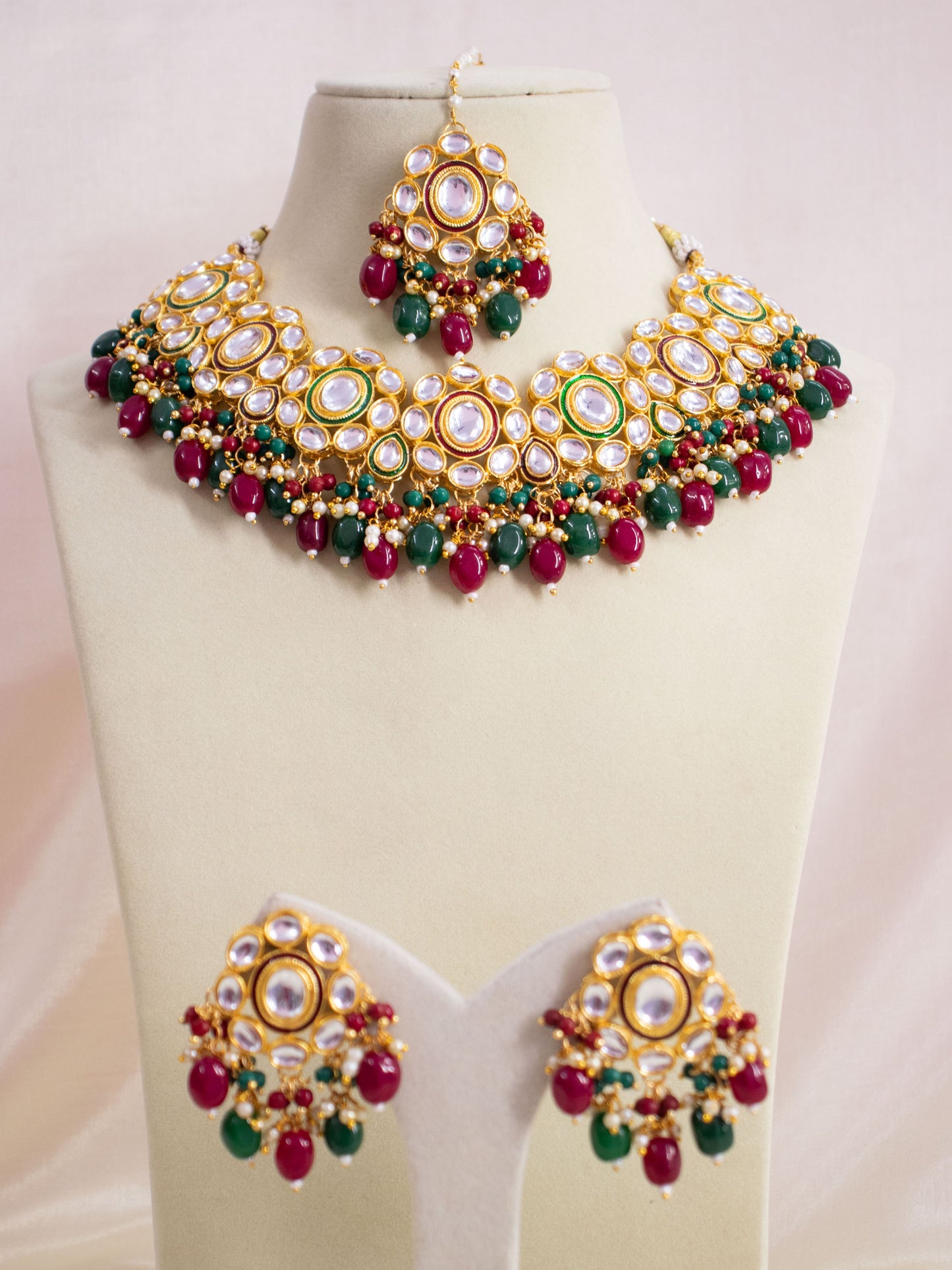 Maroon and Green Kanisha Necklace Set