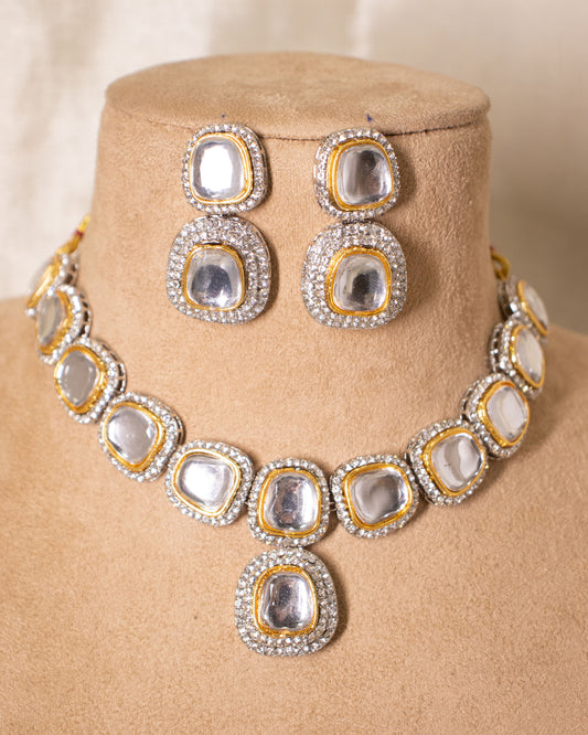 Golden Sqaure-Shaped Gehna AD Necklace Set