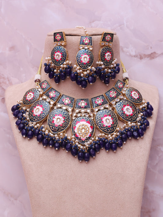 Navy Blue Ragini Necklace Set