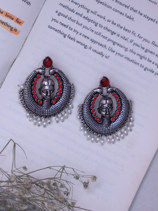 Red Navi Oxidised Earrings
