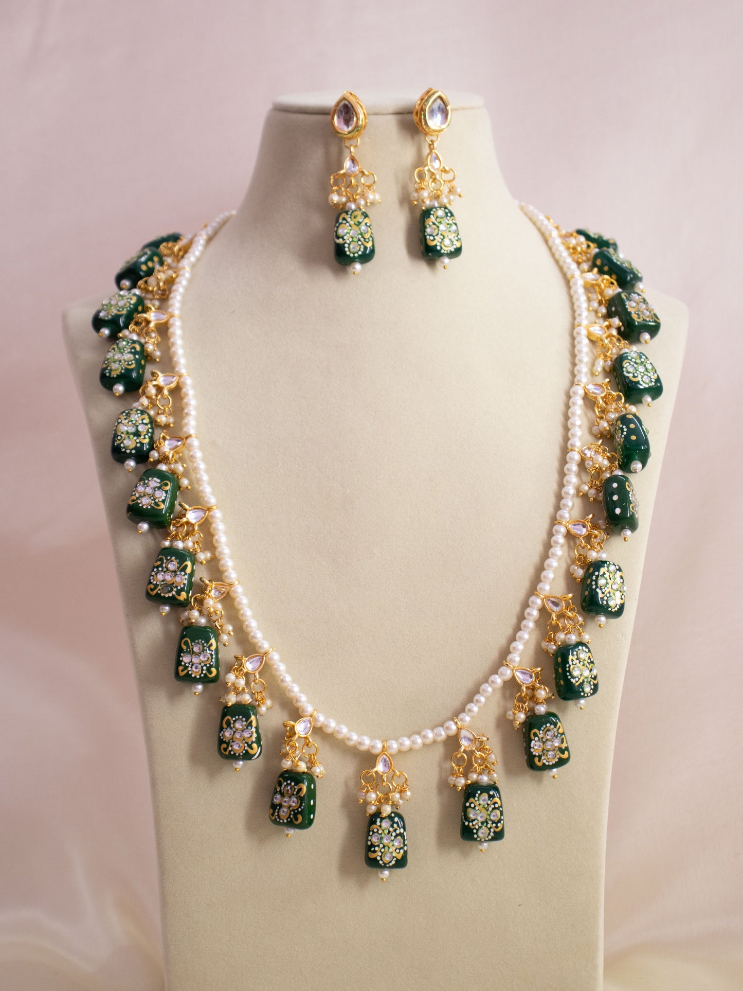 Emerald Green Dhriti Long Necklace Set