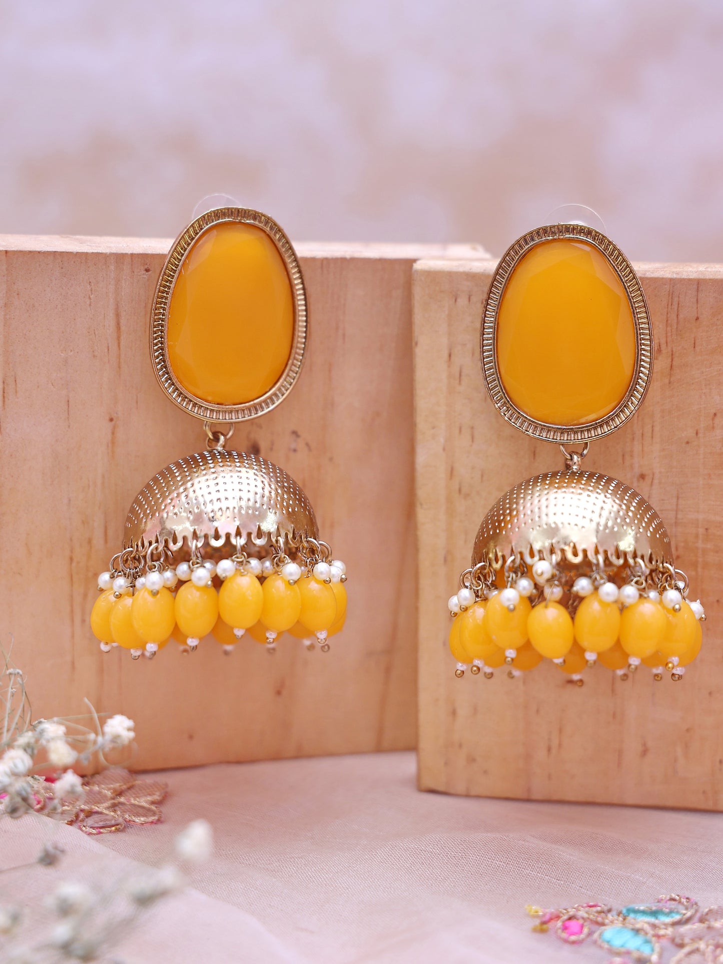 Yellow Khushi Jhumkis