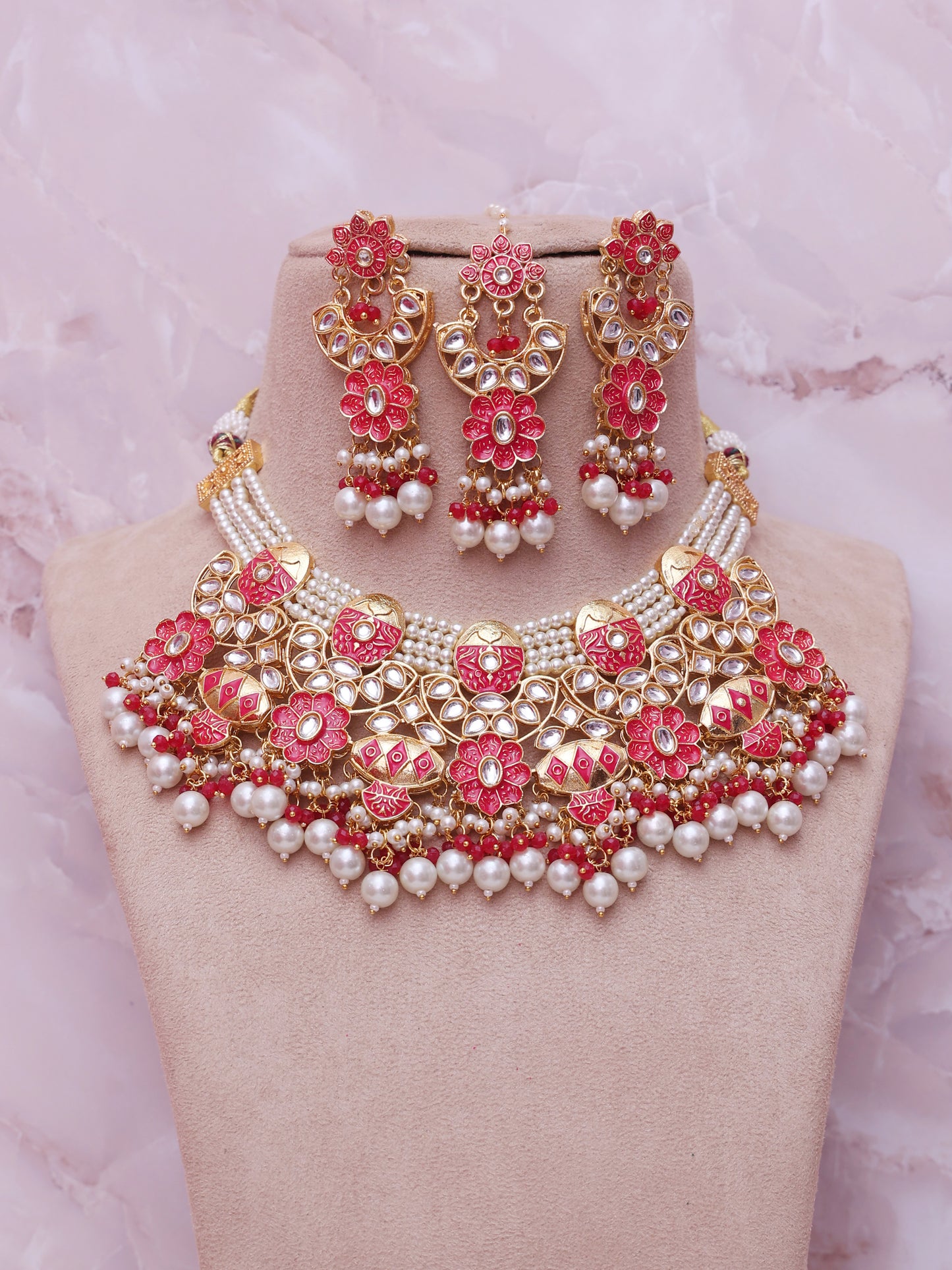 Red Vedika Necklace Set