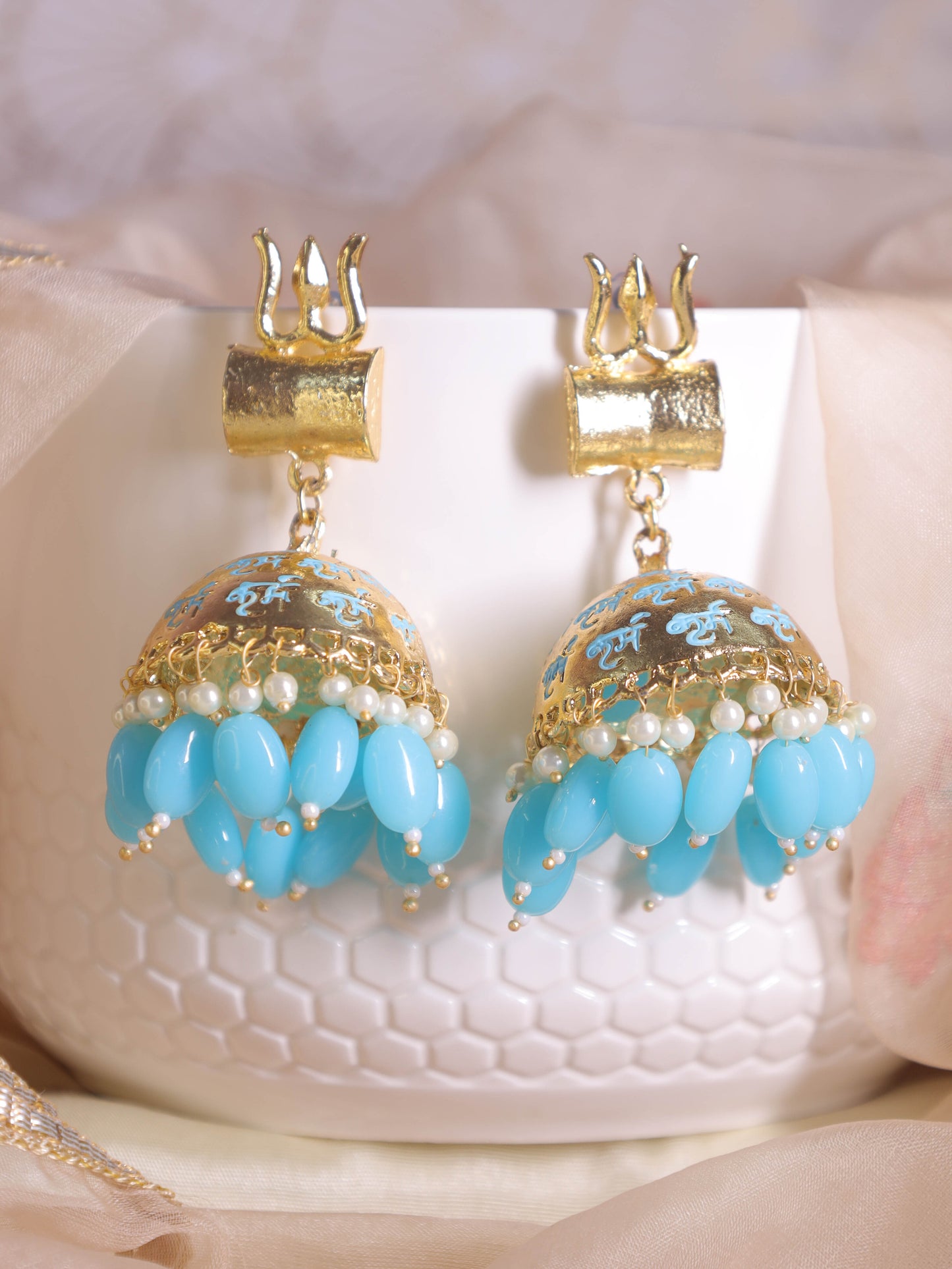 Turquoise Trishul Jhumkis