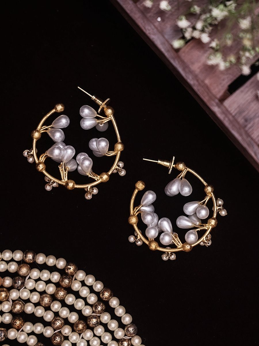 White Barkha Western Earrings