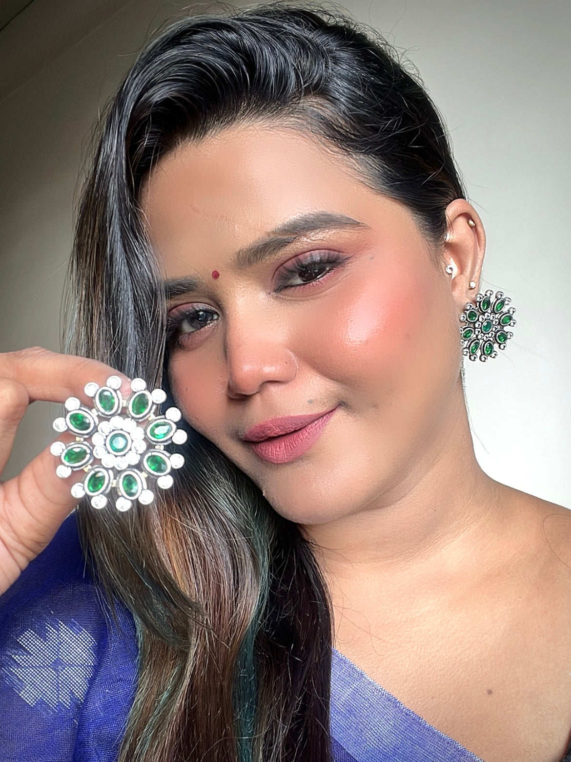 Green Abheeksha Oxidised Earrings