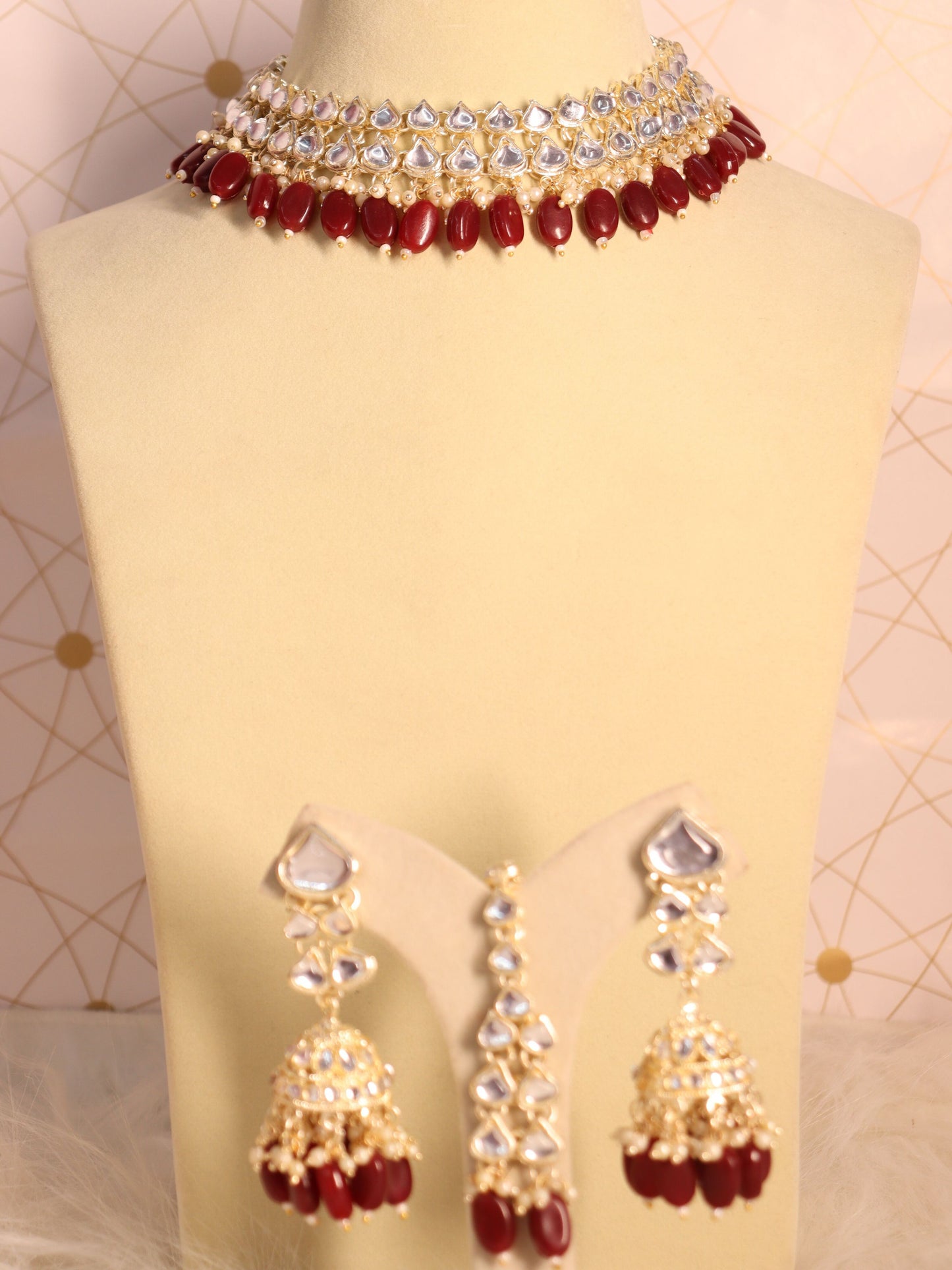 Maroon Dami Necklace Set