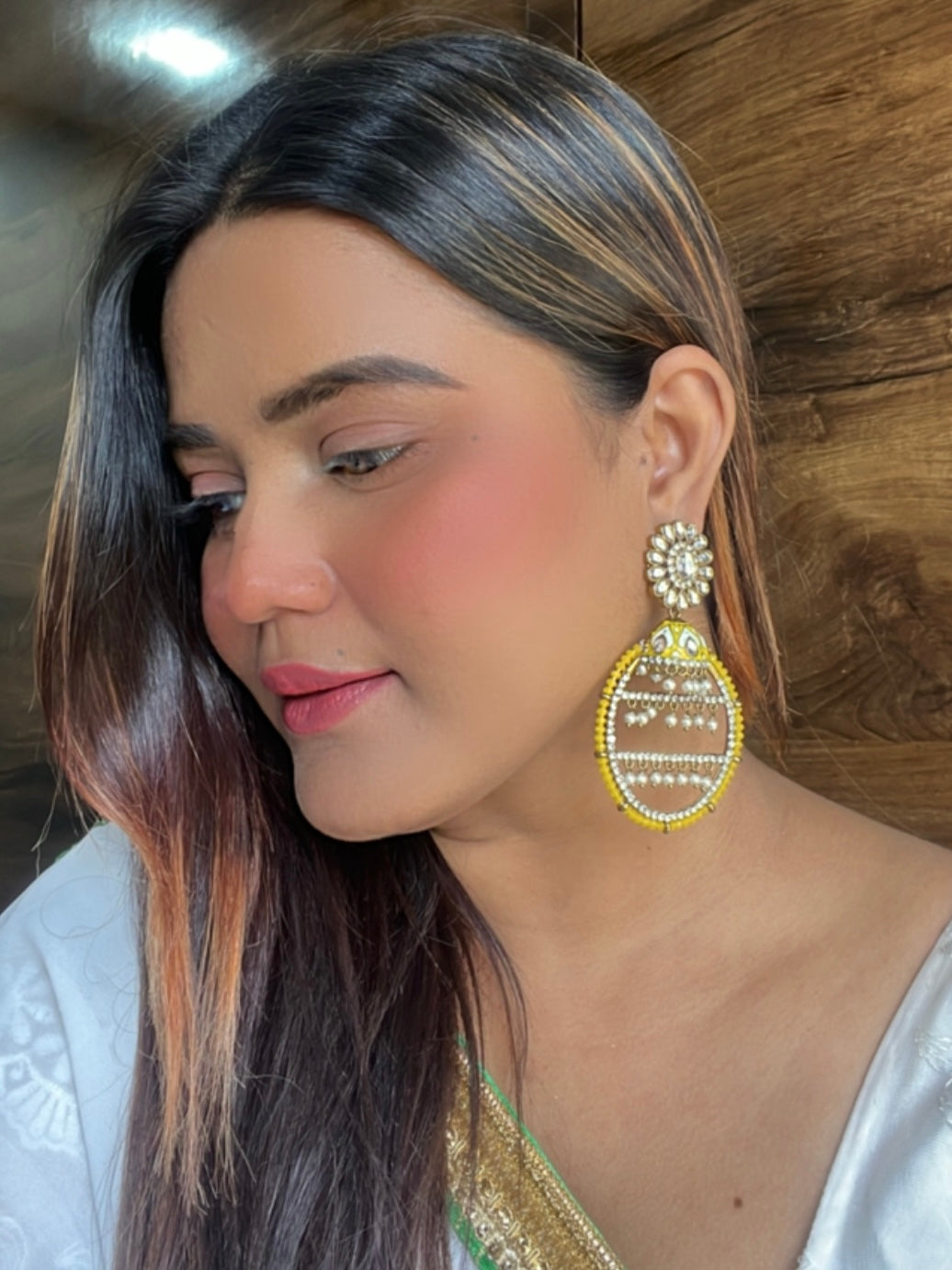 Yellow Pahal Designer Earrings