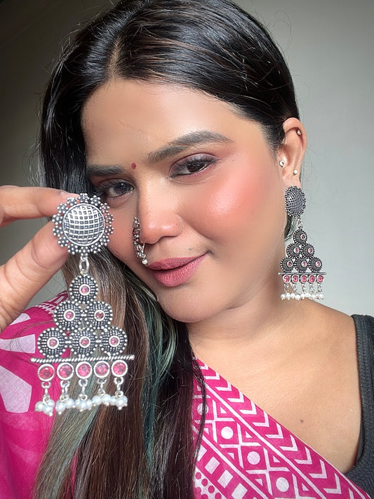 Red Aabana Oxidised Earrings