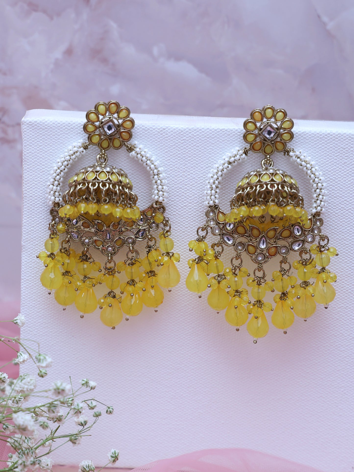 Yellow Yachana Jhumkis