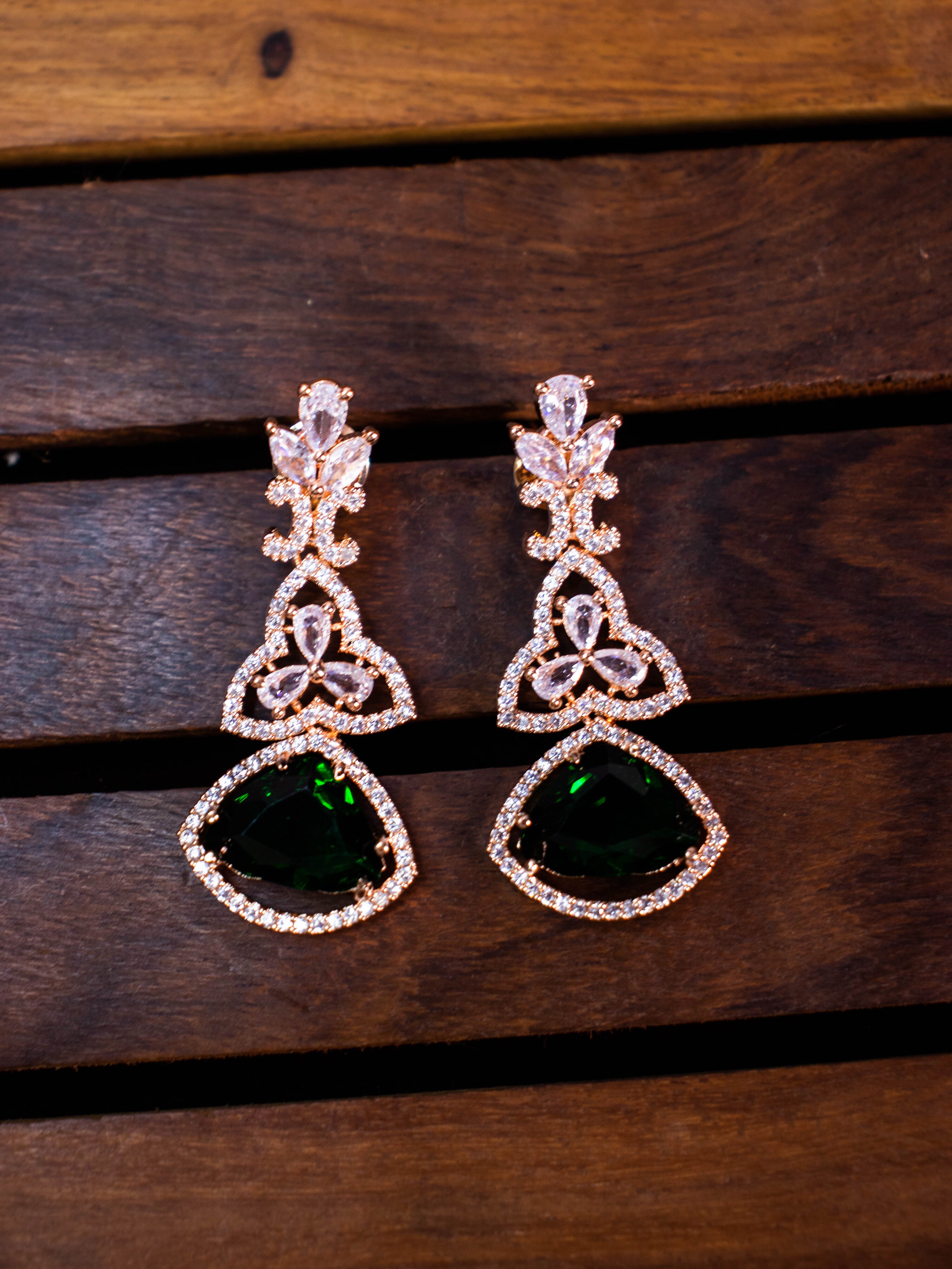 BLOOM Emerald Green Rhinestone Embellished Earrings