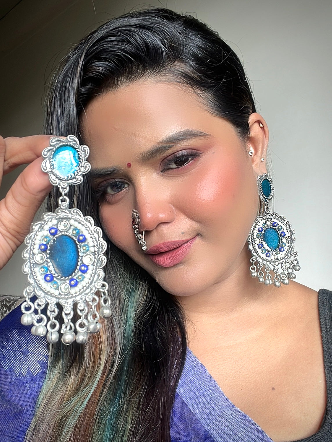 Blue Dameeni Oxidised Earrings