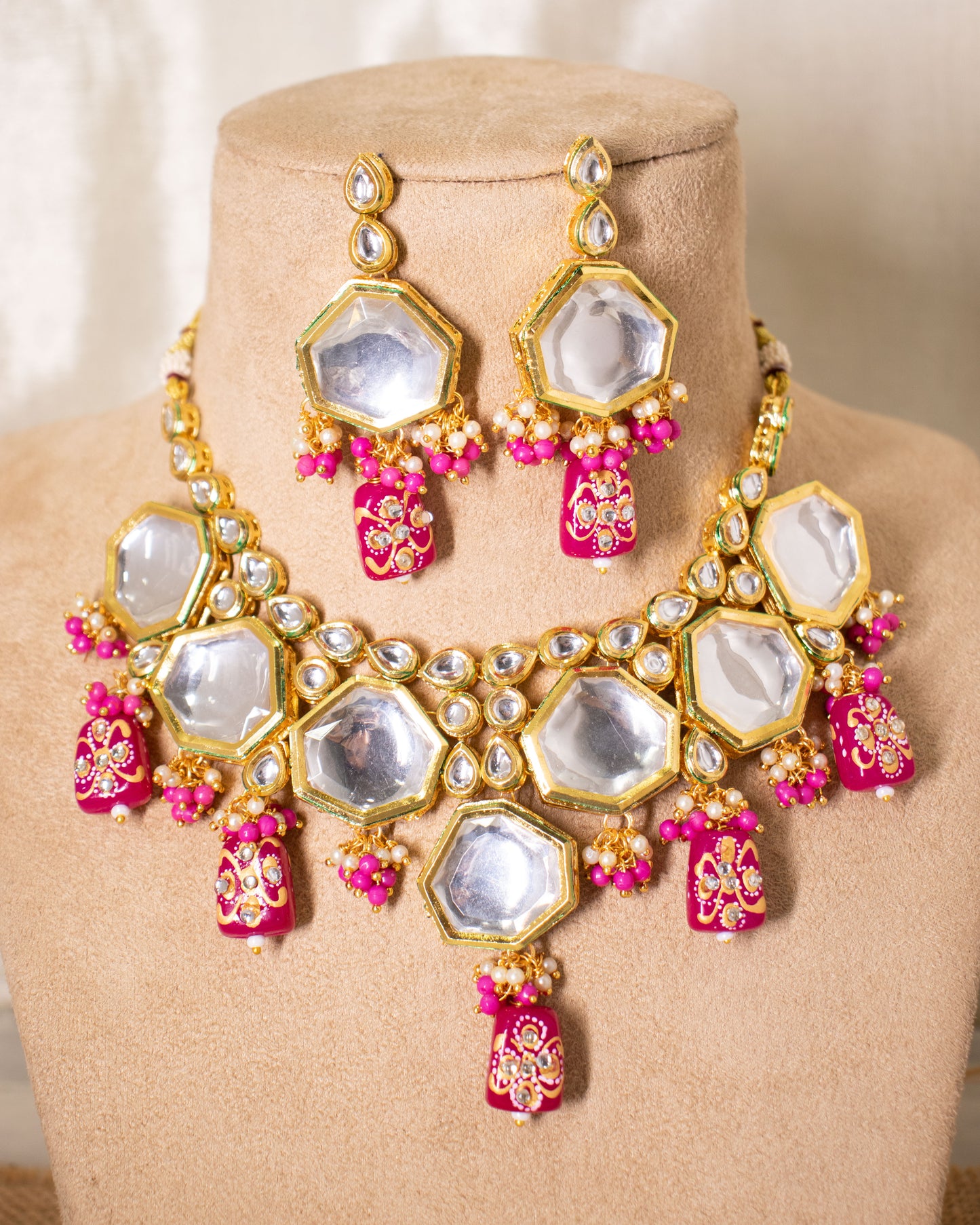 Pink Lekha Kundan Jewellery Set