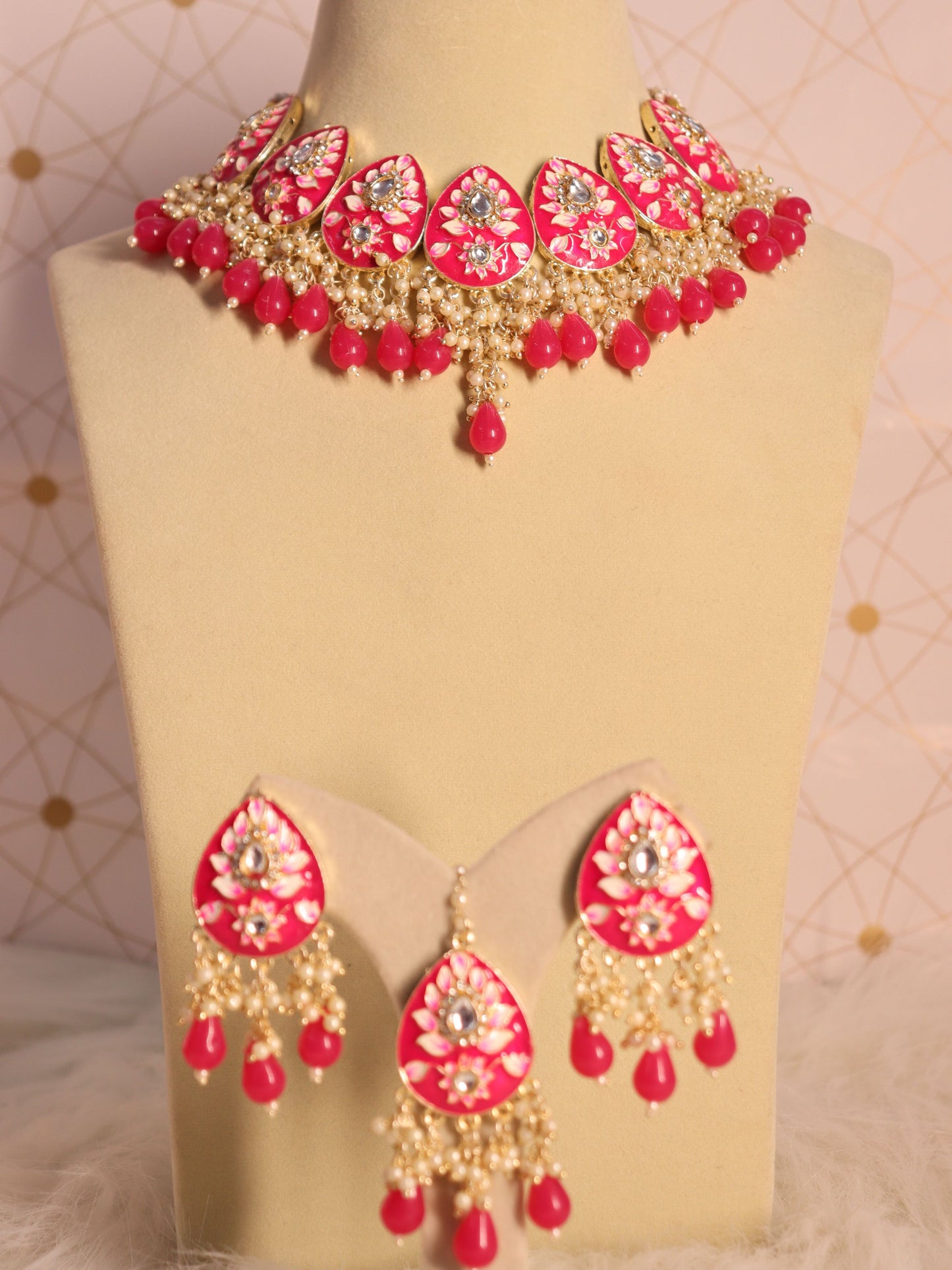 Pink Channan Choker Necklace Set