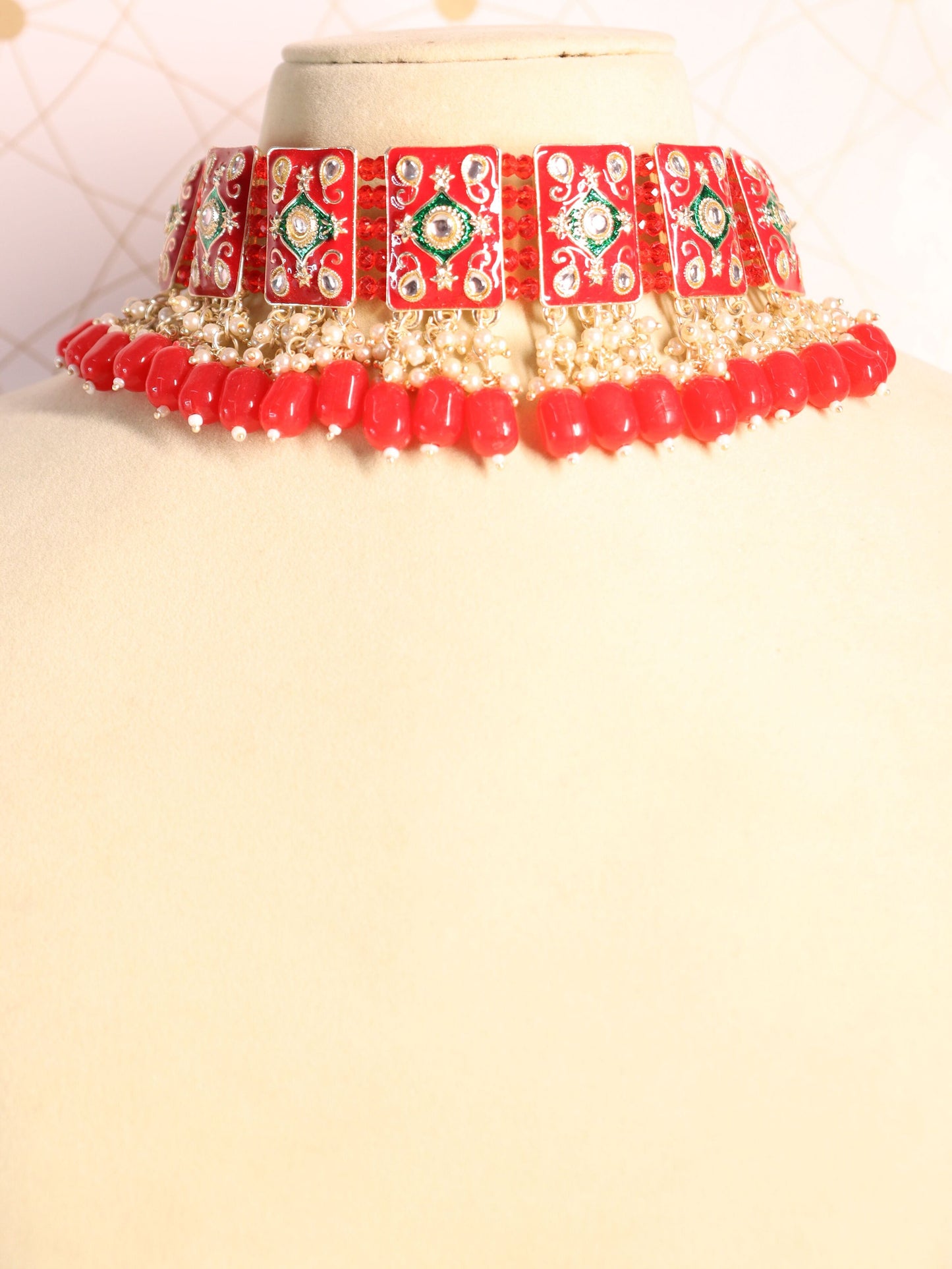 Red Chahat Choker Necklace Set