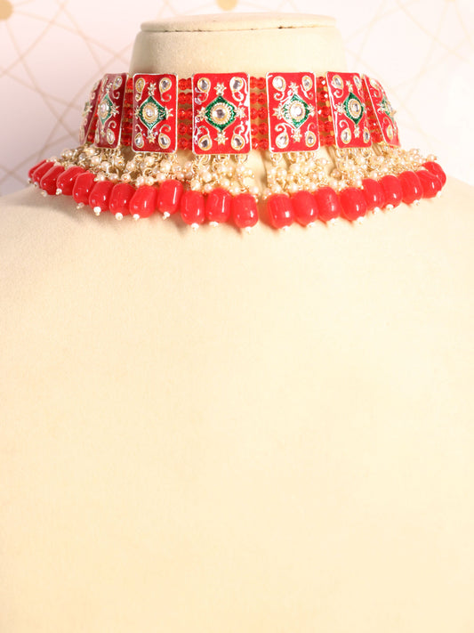 Red Chahat Choker Necklace Set
