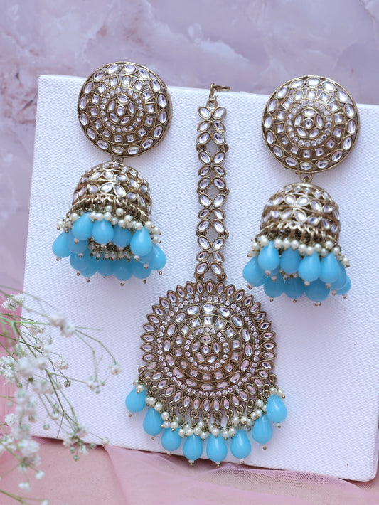 Turquoise Babitha Maang Tika Set