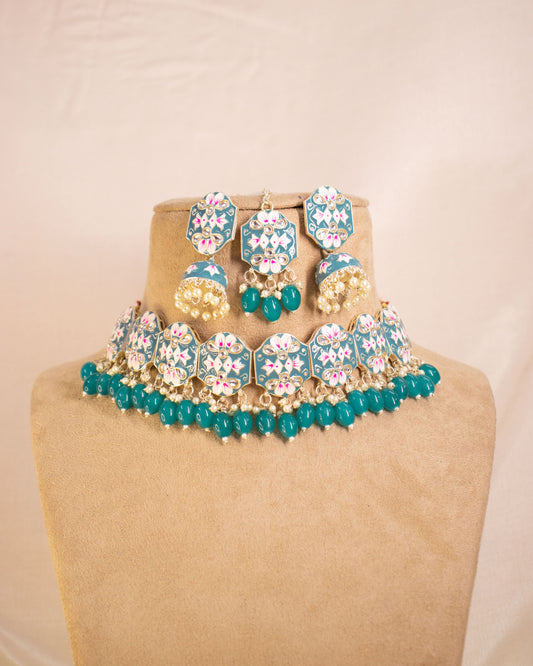 Rama Green Charvi Choker Necklace Set
