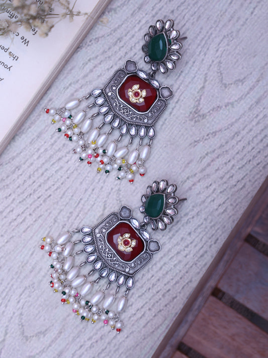 Red Bhavna Oxidised Earrings