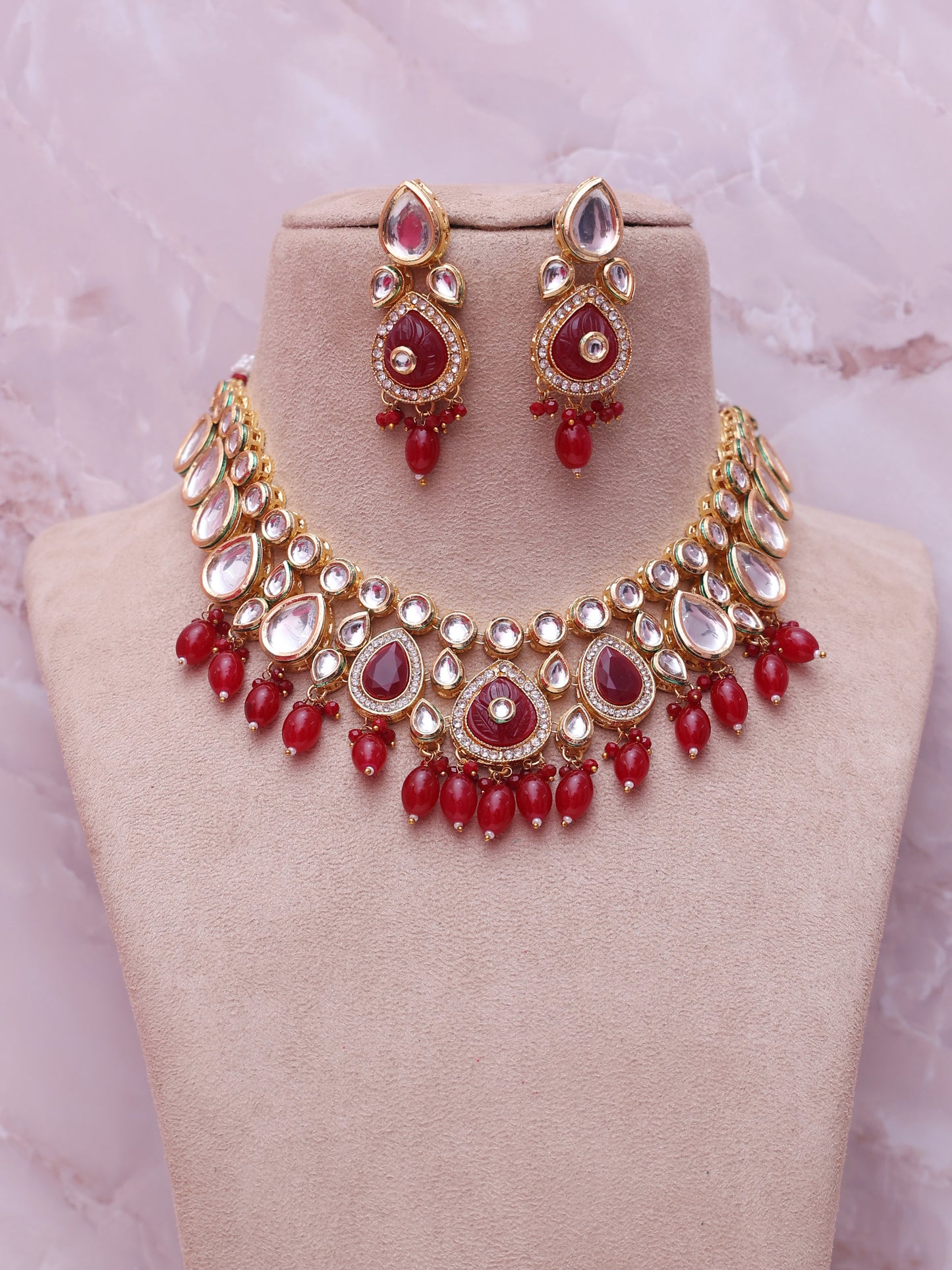 Red Gabhasti Necklace Set