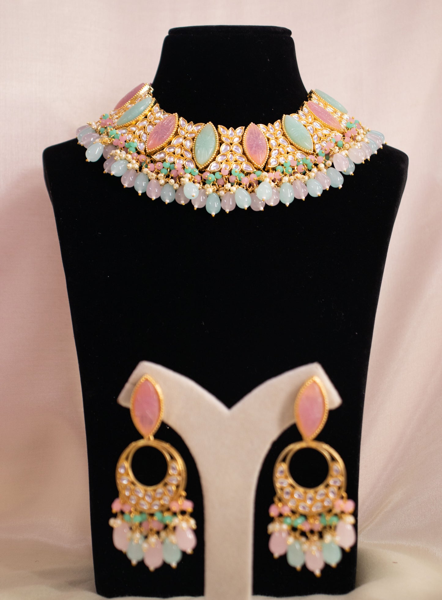 Peach and Mint Navya Necklace Set